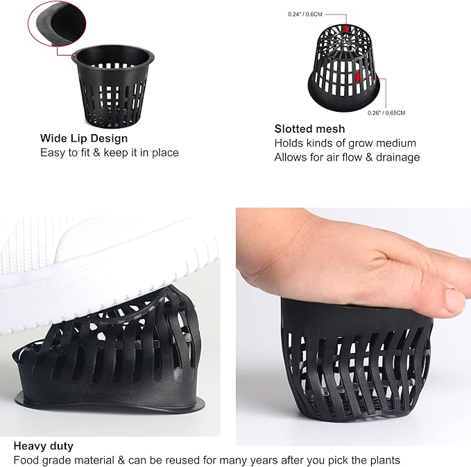ORIMERC 4 inch 15 Pack Net Cups Pots, with 15 feet Self Watering Rope, 15 Plant Labels, for Hydroponics Aquaponics Kratky Orchid Vegetable Indoor Outdoor Growing Baskets Nursery Slotted Mesh BPA Free