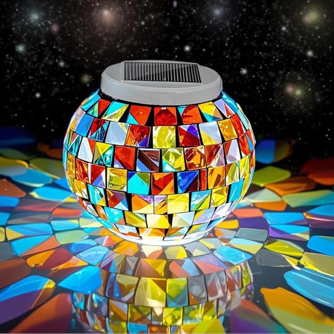 Aukora Color Changing Solar Powered Glass Ball Garden Lights, Table Lamps Waterproof Night Light for Patio, Party, Yard, Room, Bar, Wine Cabinet, Outdoor/Indoor Decorations, Ideal Gift(Mosaic Glass)