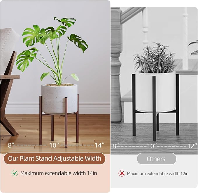 Plant Stand Indoor for 2 Height Options ,Mid Century Modern Outdoor Planter Holder,Corner Plant Stand Capacity of 160LB for 8 to 14 Inch Pots Coffee with Round Plate
