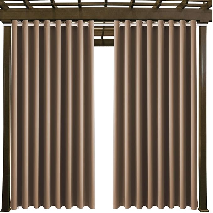 Waterproof Outdoor Curtain W105 x L84 - Grommet Top Sunlight Blocking Window Treatment Drapes Blackout Curtains for Home Bedroom Living Room Outdoor Patio Porch Gazebo (Camel Brown, 2 Panels)
