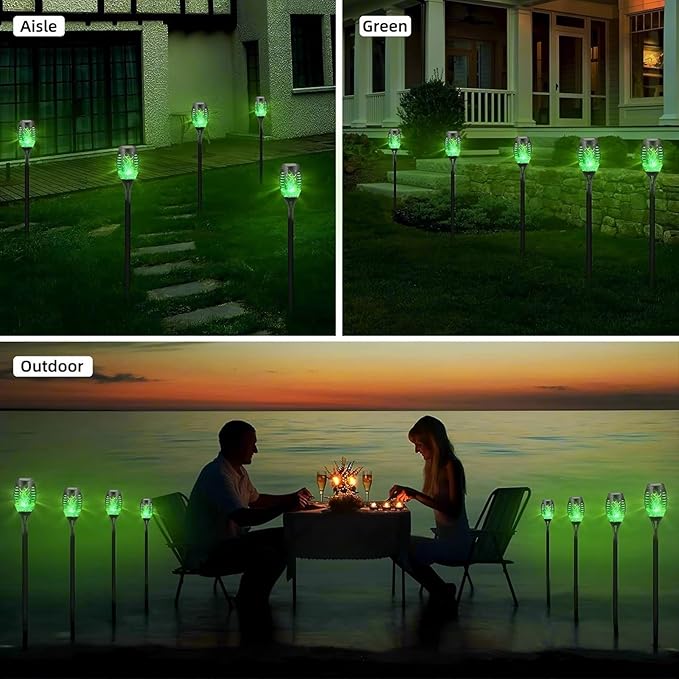 4 Pack Outdoor Solar Flame Light,Solar Lights Outdoor for Garden Decorations with Flickering Flame,IP65 Waterproof Solar Powered Yard Lights Torch Light for Lawn Patio Pathway (Green)