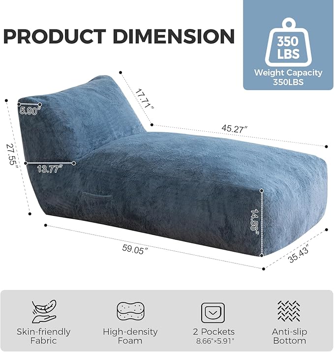 Giant Bean Bag Lounger Chair for Adults with Soft & Cozy Plush Fabric,Memory Foam Filled Beanbag Chair for Family Living Room,Bedroom and Game Room (Bluegrey)