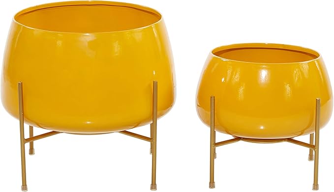 Deco 79 Metal Indoor Outdoor Planter Small Planter Pot with Removable Stand, Set of 2 Planters 8", 10"H, Yellow