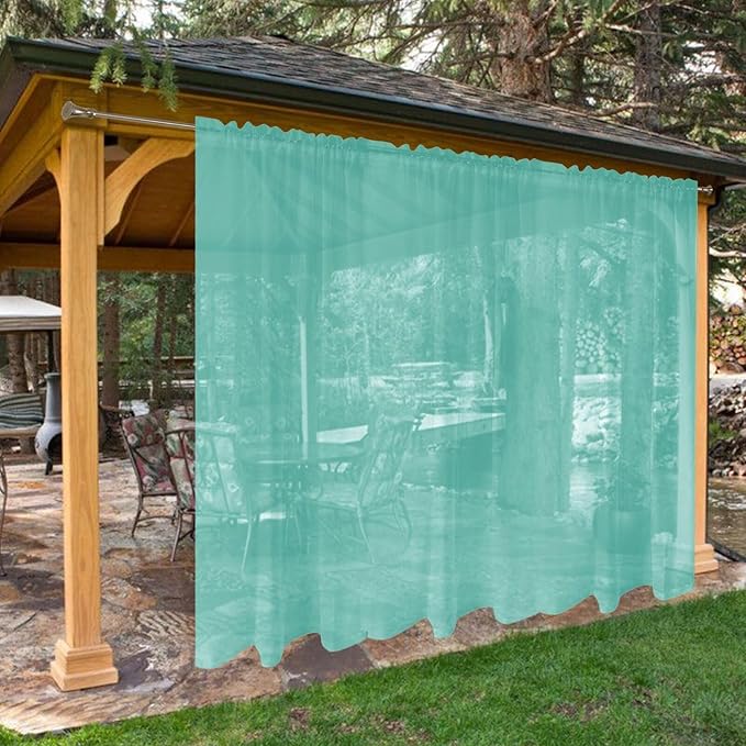 SpaceDresser Waterproof Outdoor Sheer Curtains for Patio - 2 Panels Rod Pocket Indoor Voile Sheer Curtain for Living Room,100W x 96L inch, Turquoise