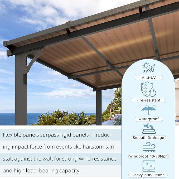 AECOJOY 20' x 10' Outdoo Gazebo Pergola for Patio, Large Wall-Mounted Pergolas and Gazebos Clearance Hard Top 10x20 Lean to Metal Gazebo Shelter Patio Roof, Heavy Duty Awnings for Backyard, Decks