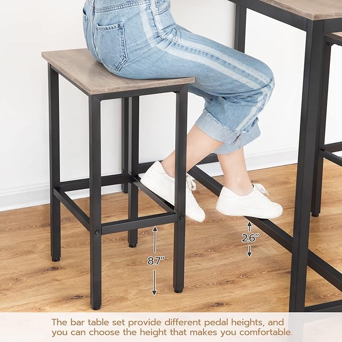 HOOBRO Bar Table and Chairs Set, 47.2” Rectangular Pub Table with 2 Stools for Small Space, High Top Table, 3-Piece Breakfast Set, Sturdy Metal Frame, Easy to Assemble, Greige BG52BT01