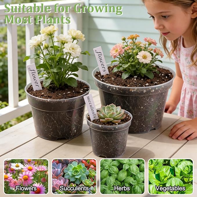 8/6/4 Inch Clear Plant Nursery Pots 15 Pack, Transparent Plastic Plant Pot with Drainage Hole, Sturdy Planting Starter Pots for Seedlings Herbs Flowers Vegetable (Clear-15P)