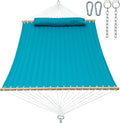 2 Person 12FT Hammocks for Outside, Double Quilted Fabric Outdoor Hammock with Spreader Bar, Large Removable Pillow, Storage Pockets, Carabiners, Max 475 lbs Capacity (Canyon Creek Aqua)