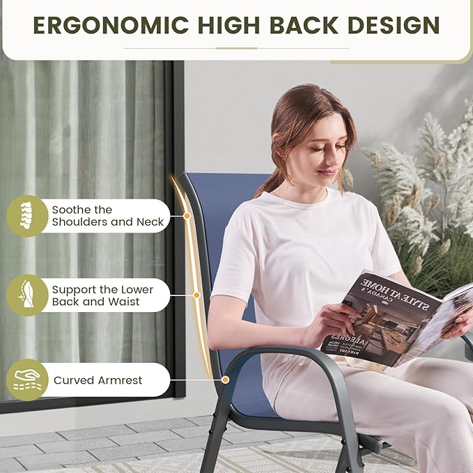 UDPATIO Patio Chairs Set of 4, Stackable Outdoor Dining Chairs with High Back, Breathable Textilene Fabric Outdoor Chair All Weather, 350LBS Capacity for Garden/Backyard (Blue)