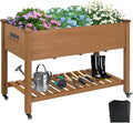 Raised Garden Bed with Legs & Wheels –, Outdoor Elevated Planter Box with Storage Shelf & Hooks for Vegetables, Flowers, and Herbs for Outdoor Gardening, Patio, Balcony,48"x 24"x 33"(Brown)