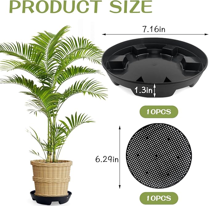 7.16” Self Watering Planter Insert, 10 Pack Invisible Hanging Basket Drip Pan Hanging Basket Planter Plant Auto Watering Devices Plastic Water Catcher Saucer Tray for Outdoor Indoor Pots Liners