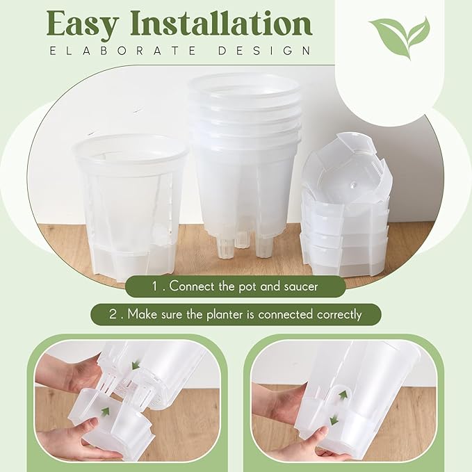 Self Watering Pots for Indoor Plants with Deep Reservoir and High Drainage Holes for Outdoor Plants and Flowers, Bare Root Planter(8.27'',Clear,6 Pcs)