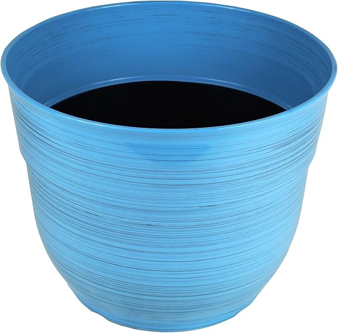 Garden Elements Indoor/Outdoor Glazed Brushed Happy Plastic Planter, Large, Bright Blue, 15"