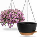 13 Inch 2 Pack Large Self Watering Hanging Planters for Indoor Outdoor Plants, Hanging Plant Pots with Removable 50 Oz Reservoir, Plastic Hanging Basket for Window Porch Garden, Black with Brown