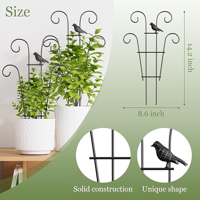 Indoor Plant Trellis for Climbing Plants, Stackable Garden Trellis for Potted Plants, Small House Plant Trellis for Vine Ivy Flower Plant Support Outdoor DIY Metal Trellis 3 Pack, Bird Design