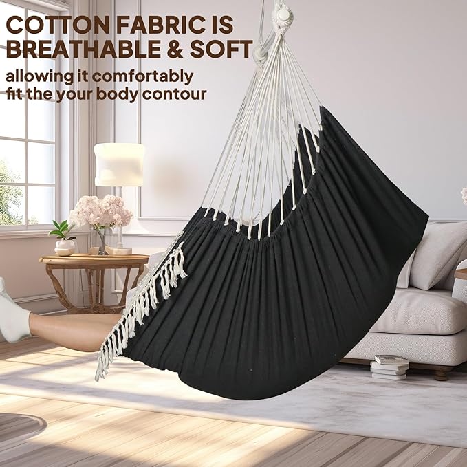 Chihee Hammock Chair 4.9ft x 3.9ft Max 500 Lbs Widen Hanging Swing 2 Cushions Included Metal Spreader Bar with Anti-Slip Grooves Portable Comfy Hanging Chair Side Pocket Bohemian Chair Indoor Outdoor