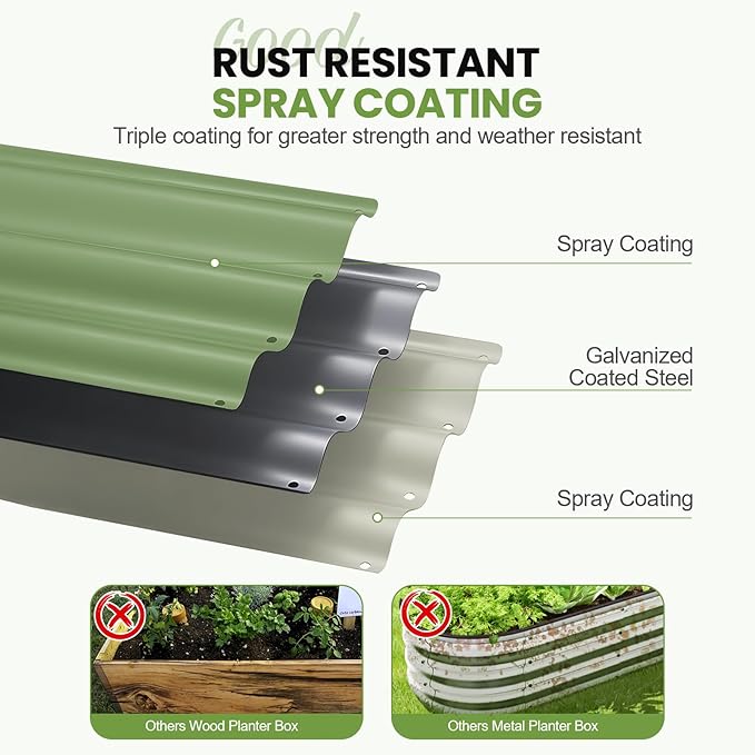 G GOOD GAIN Raised Garden Beds - 4x2x1.4ft Galvanized Planter Boxes Kit with Protective Tape & Gloves & Tools | Oval Metal Outdoor Raised Bed for Gardening Vegetables, Fruits, Flowers, Herbs, Oliver
