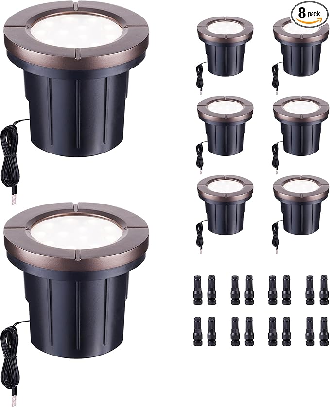 Ground Well Lights, Landscape LED Low Voltage Inground Lights, Outdoor Waterproof IP67, 12V Wired Aluminum ORB for Backyard Wall 6W 580LM 8 Pack
