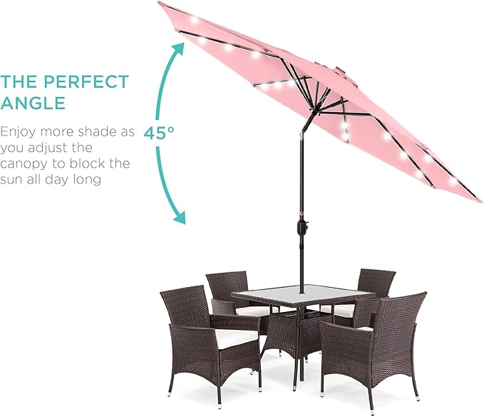 Best Choice Products 10ft Solar Polyester LED Lighted Patio Umbrella w/Tilt Adjustment and UV-Resistant Fabric