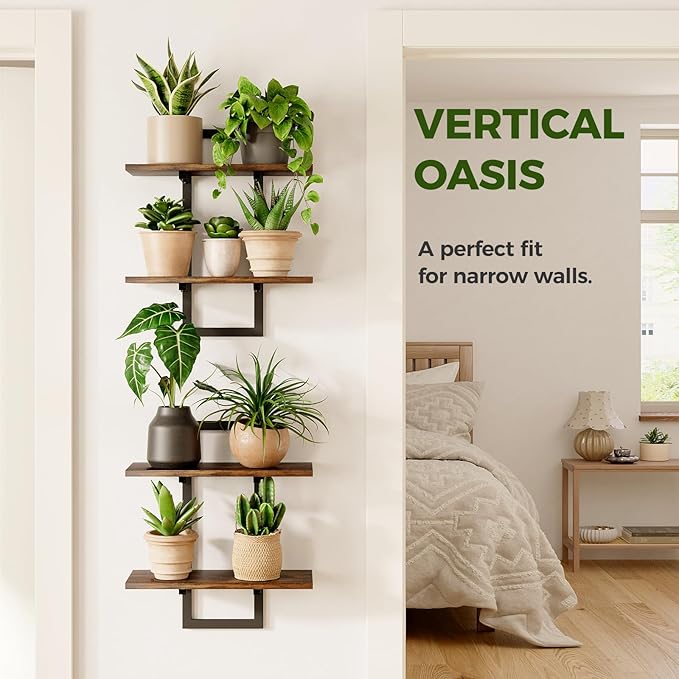 Bamworld Floating Shelves for Wall Planters for Indoor Plants Hanging Shelves Plant Holder Wall Decor Plant Stand Indoor for Plant Hangers Indoor for Living Room Bedroom Bathroom 2-Pack Brown