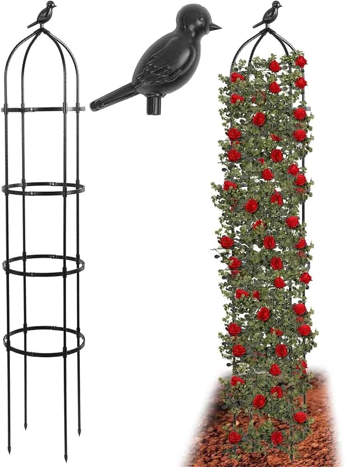 6FT Garden Obelisk Trellis for Climbing Plants,70”Metal Plant Support Tower, Heavy Duty Thickened Tube,Rustproof Black Flower Stand for Vines, Roses, Outdoor & Indoor Use