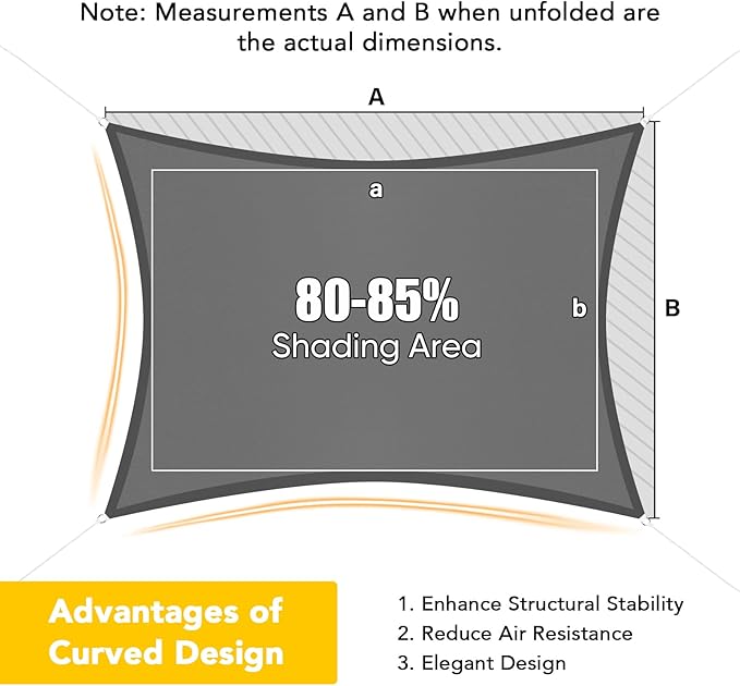 Artpuch Waterproof Sun Shade Sail, 12'x16' Dark Grey Rectangular, UV Resistant Rain Canopy, Curved Edges Shade Cloth for Outdoor Patio, Deck, Yard (Customizable)