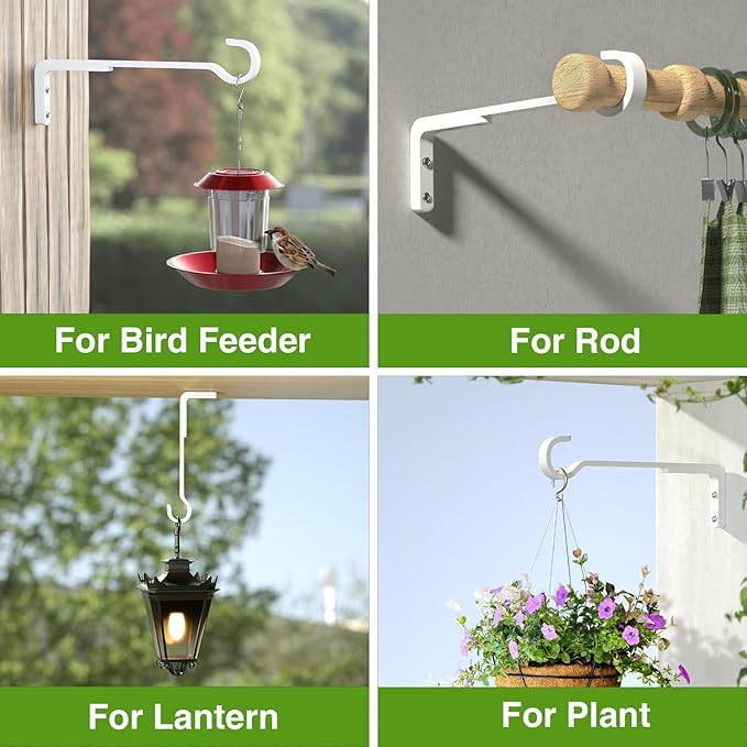 8 Inch 2 Pack White Heavy Duty Outdoor Plant Hangers, Iron Hanging Plant Brackets for Hanging Plants Outside, Metal Plant Hooks Plant Wall Hooks for Hanging Lantern, Bird Feeder