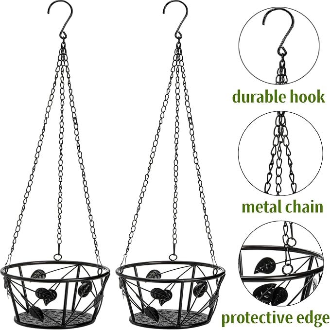 Goaste 2 Pack Metal Plant Hanger, Hanging Plant Holder with Ceiling Hook, Modern Plant Hanging Basket, Decorative Planter Flower Pots Shelf for Indoor Outdoor Use, Home Decor