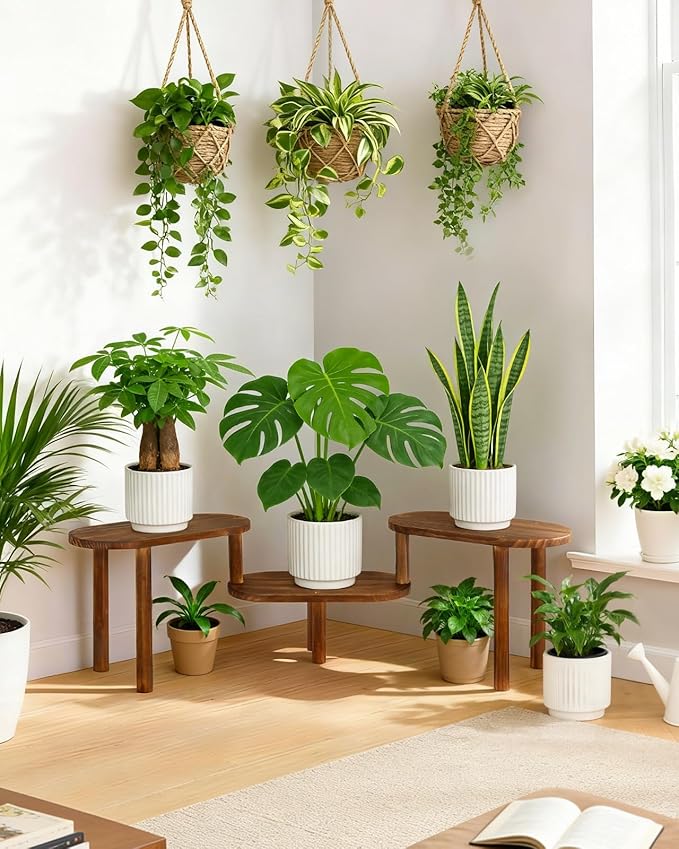 Concave Plant Shelf Indoor,3 Tiers Deformable Oval Plant Stand,Heavy Duty Long Flower Pot Stand for Multiple Plants,Low Plant Holder for Patio Balcony Living Room Office