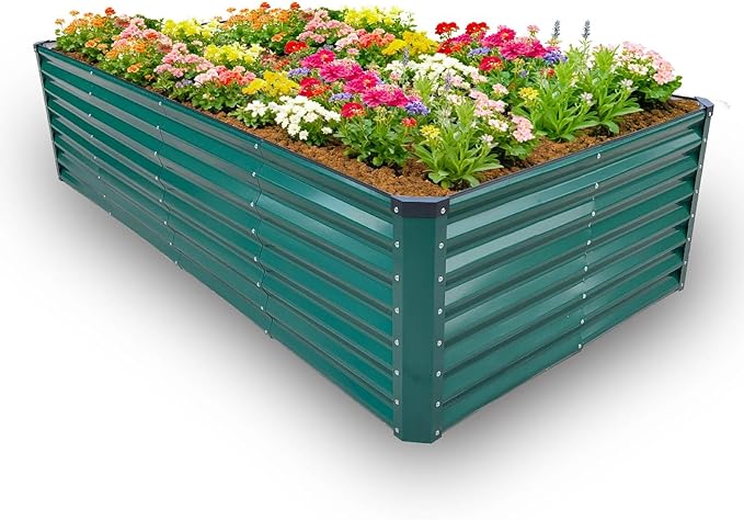 GARDMAX 8x4x2FT Galvanized Raised Garden Bed Kit, Metal Planter Boxes Outdoor with Easy Assembly, Large Garden Bed for Vegetables, Fruits, Flower, Herbs Rectangle Dark Green