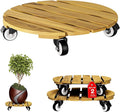 Idzo Combo 12 Inch and 14 Inch Acacia Wood Rolling Round Planter Caddies for Plant Pots, Heavy Duty Plant Stand with 360° Lockable Wheels, 264 lbs Capacity Caddy for Indoor and Outdoor Use, Golden Teak