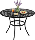VINGLI 42" Round Outdoor Dining Table - Patio Metal Table with 1.97" Umbrella Hole, Iron Garden Table for Deck Porch Backyard, Black