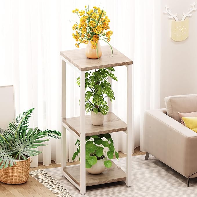 Plant Stand Indoor Corner Tall 3 Tier Metal Modern Flower Storage Plant Shelf Holder for Living Room Balcony Garden,White (3 Tier-White)
