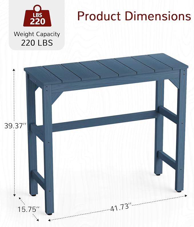 Stoog Patio Bar Table, All-Weather Outdoor Bar Height Table with Adjustable Feet, Low Maintenance, for Balcony, Deck, Porch, and Poolside, Blue