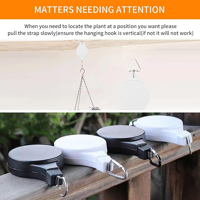 6PCS Retractable Plant Pulley Hanger - Adjustable Height Hook for Hanging Flower Baskets, Pots & Bird Feeders(6Pcs-White)