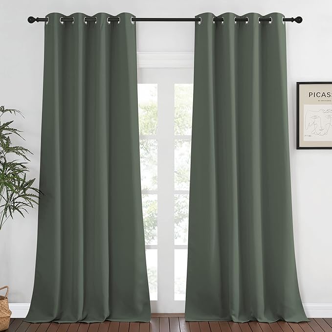 NICETOWN Blackout Living Room Curtain 95 inches Long - Grommet Thermal Insulated Window Treatment Energy Saving Sound Reducing Drape for Bedroom (Dark Mallard, 1 Panel, W52 x L95)