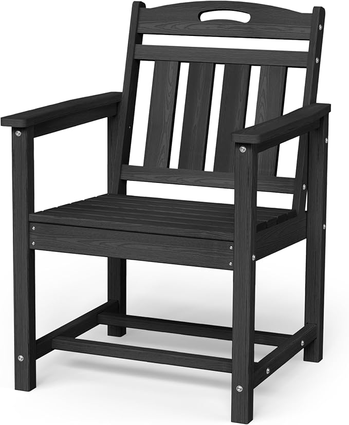 Outdoor Patio Dining Chair - All-Weather Fade-Resistant HDPE, Low Maintenance - for Garden, Backyard, Deck - New Black