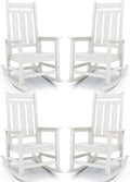 KINGYES Oversized Outdoor Rocking Chair Set of 4, All-Weather Patio Rocking Chairs for Porch, HDPE Outdoor Patio Rockers with High Back & Wide Seat for Garden, Lawn, White