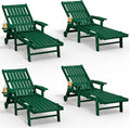 Patio Chaise Lounge Chair Set of 4, Oversized Lounge Chair Outdoor with 5 Positions, HDPE, Patio Lounge Chair with Wheels & Cup Holder for Pool, Deck, Poolside,Green