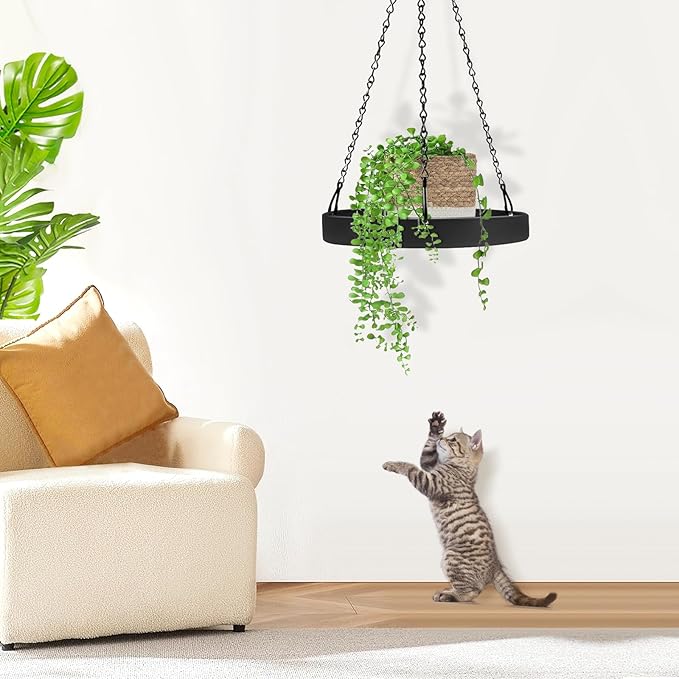 Plant Hanger Indoor Outdoor, Hanging Planter Baskets for Outdoor Indoor Plants, Hanging Plant Holder Tray for Plants, Metal Window Plant Hanger, Black Hanging Plant Shelf, 2 Pack