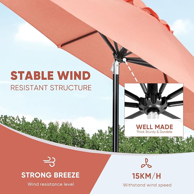 Tempera Patio Market Outdoor Table Umbrella with Auto Tilt and Crank, Large Sun Umbrella with Sturdy Pole & Fade Resistant Canopy, Easy to Set