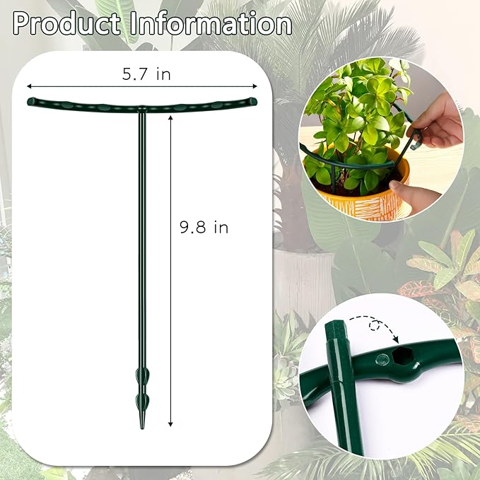 Mwellewm 10 Pack Plant Support Plant Stakes Metal Half Round Search Support Ring Small Plastic Cage Holder Short Stem Flower Pot Climbing Trellis for House Flower Vegetable Indoor Leafy(5.7 x 9.8inch)