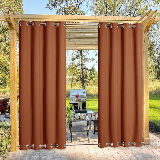 NICETOWN Outdoor Curtain for Patio Windproof, Thermal Insulated Rustproof Steel Top and Bottom Grommet Blackout Festival Decor Drape, Waterproof & Keep Privacy, Mecca Red, 1 Panel, W52 x L95
