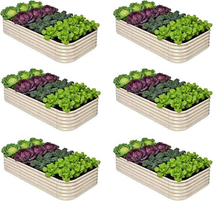 6-Pack Galvanized Raised Garden Bed 8x4x1.5 | 10x2x1.5 ft, 18" Tall Metal Planter Boxes Outdoor for Vegetable Herbs, Modular Raised Flower Bed for Gardening with Zn-Al-Mg Coated - Sand Beige