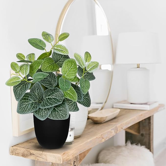 14.5" Artificial Plants Indoor Home Decor, Fake Potted Silk Plants for Shelves, Desks, Living Room, Home & Office Decor, Small Artificial Nerve Plant in Pots, Faux Potted Greenery Tropical House Plant