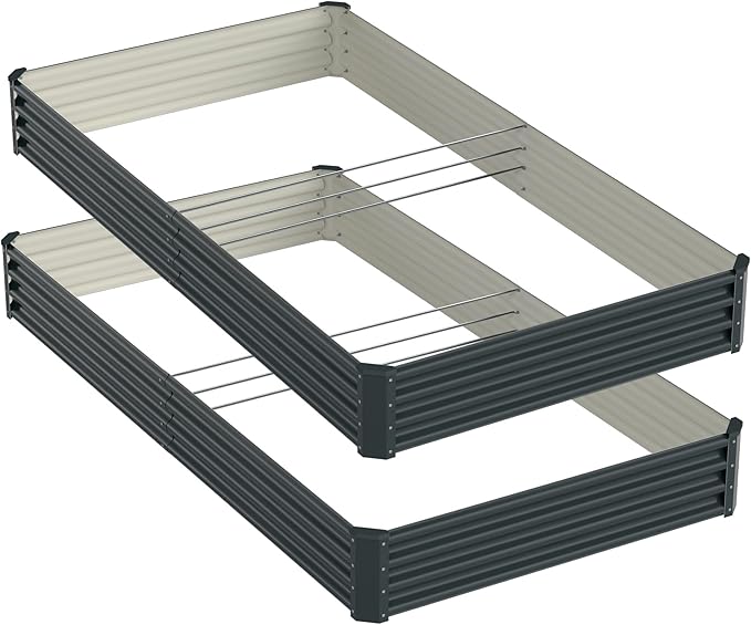 2PCS 8x4x1FT Galvanized Raised Garden Bed, Galvanized Planter Raised Garden Boxes Outdoor, Large Metal Raised Garden Beds for Vegetables-Grey