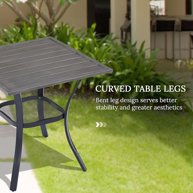 VICLLAX 3 Pieces Patio Dining Set for 2, Outdoor Furniture Set Includes 1 Small Patio Table and 2 Stackable Patio Sling Chairs, Patio Bistro Set for Outsides, Grey Wood-Like Table and Grey Chairs