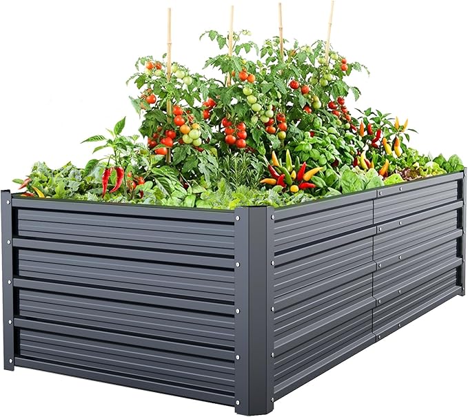 Ohuhu 6x3x1.5FT Metal Raised Garden Bed Outdoor, Reinforced Galvanized Steel Rustproof Planter Box, 100% Non-Toxic, 202 Gal Large Capacity Heavy Duty Raised Beds for Growing Vegetables Flowers Herbs