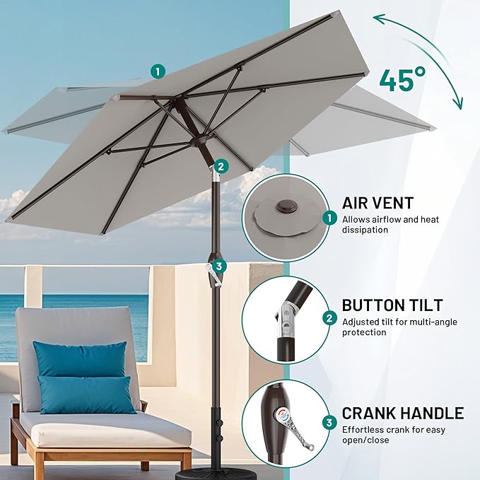 AreShark 7.5FT Patio Umbrella Table Market Umbrella with 6 Sturdy Ribs, Button Tilt/Crank Heavy-Duty Round Outdoor Umbrellas for Garden, Deck, Backyard,and Pool, Foggy Gray