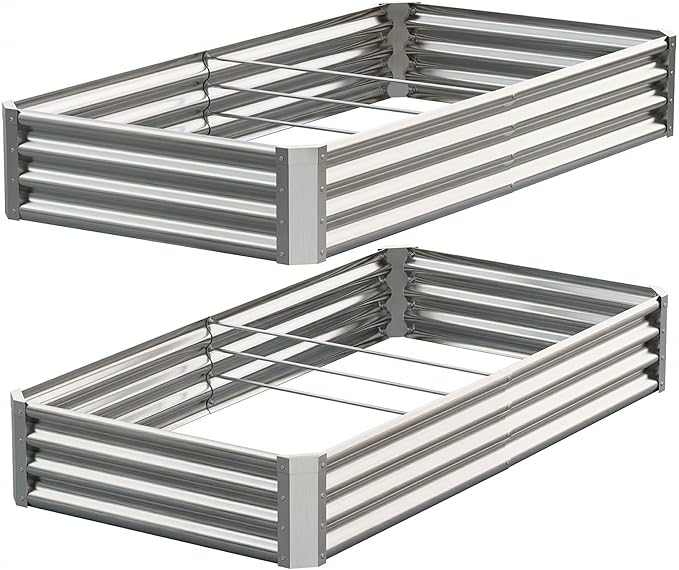 Galvanized Raised Garden Bed,Outdoor Planter Box Metal Patio Kit Planting Bed for Vegetables Flowers Herb (Galvanized, 6x3x1ft-2p)